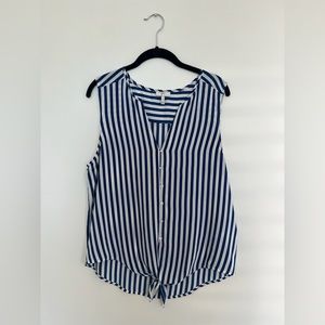 Joie Striped Sleeveless Tiefront Button Up Top